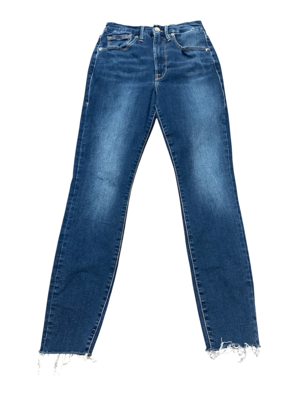 Good American Good Waist Crop Jeans Women’s Size 4/27 Raw Edge Mid Rise Stretch